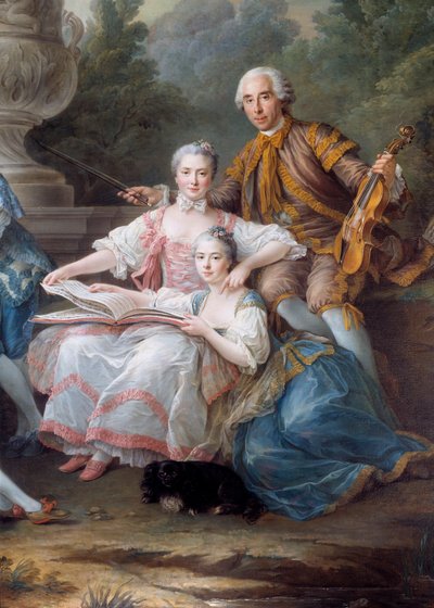 De familie van Louis Francois du Bouchet, Markies de Sourches en Grootprevot van Frankrijk (detail). Schilderij door Francois Hubert Drouais (1727-1775) 1756 Sun. 3,24 x 2,84 m door Francois Hubert Drouais