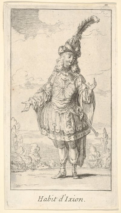 Kostuum van Ixion: een man met een tonnelet en een zwaard in de riem, een tulband met een veer door Francois Joullain