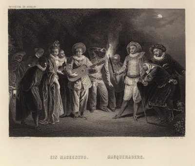 Maskerdragers door Francois Louis Joseph Watteau