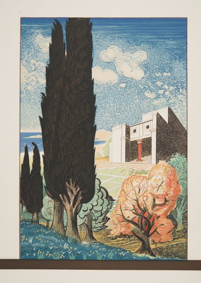 Tempel met Cipresboom, uit Prométhée Enchaîné van Aeschylus, uitgegeven 1941 door Francois Louis Schmied