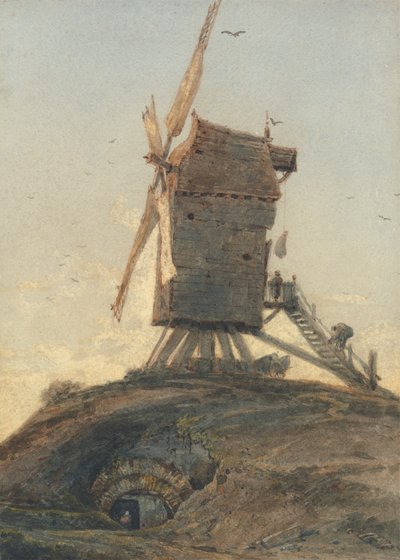 Windmolen op een Heuvel in een Landschap door Francois Louis Thomas Francia