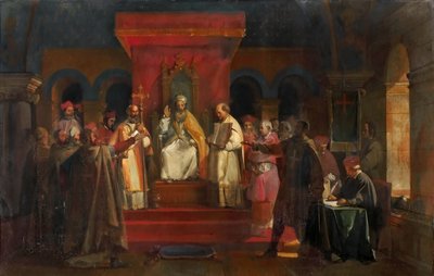 Paus Honorius II verleent officiële erkenning aan de Tempeliers in 1128 door Francois Marius Granet