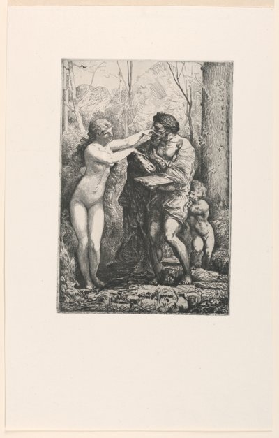 Kunstenaar en een nimf, uit Twaalf Etsen door Chifflart door Francois Nicolas Chifflart