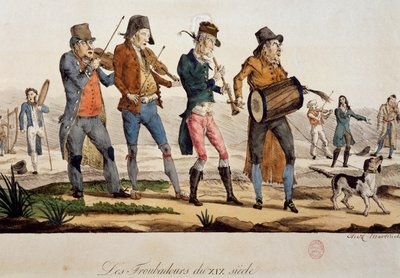 Troubadours door Francois Nicolas Martinet, prent, Frankrijk door Francois Nicolas Martinet