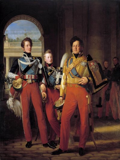 Portretten van Louis-Philippe I (1773-1850), hertog van Orléans in uniform als kolonel-generaal van de Huzaren, en zijn zonen: de hertog van Chartres en de hertog van Nemours door Baron François Pascal Simon Gérard