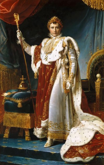 Portret van keizer Napoleon I Bonaparte 1769-1821 in zijn kroningsgewaden door Francois Pascal Simon Gerard