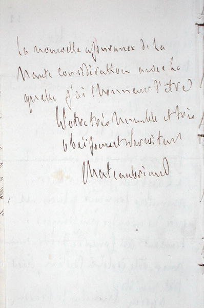 Brief met handtekening van de schrijver, geschreven in Frankfurt op weg naar Chateaubriand