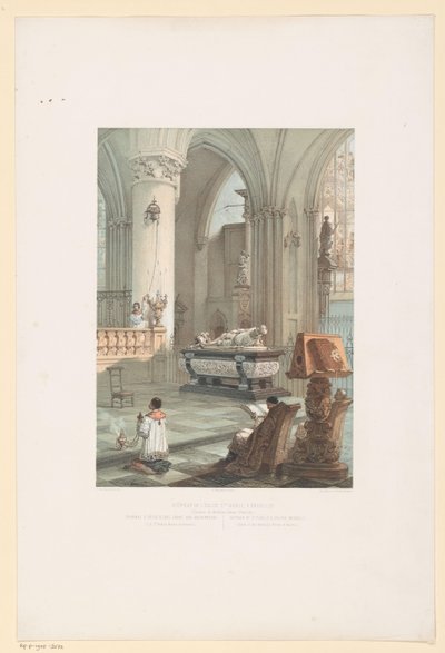 Interieur van de Sint-Michiel-en-Sint-Goedelekathedraal te Brussel met de tombe van Ernst van Oostenrijk door Francois Stroobant