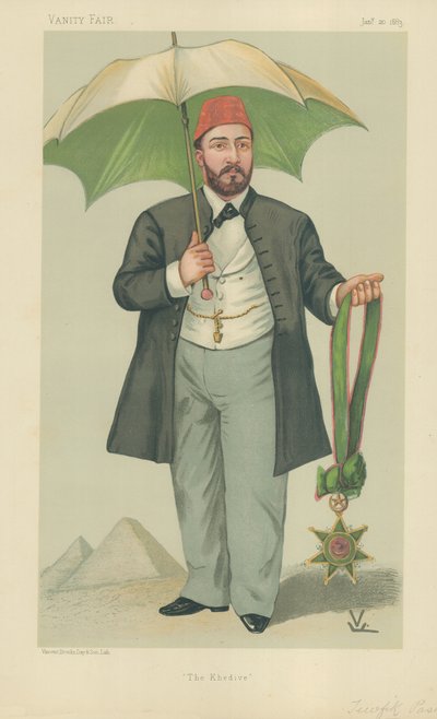 HH Mehemed Tewfik Pasha, Khedive van Egypte, De Khedive, 20 januari 1883, Vanity Fair cartoon door Francois Verheyden