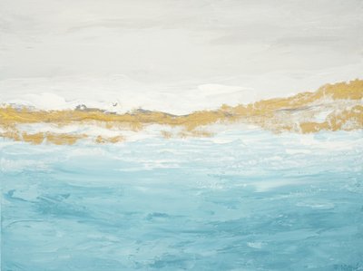 Abstracte zeegezicht in blauw en goud door Françoise Wattré