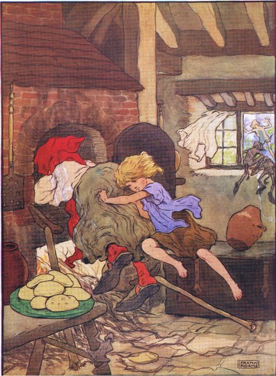 Grietje duwde haar snel in de oven, uit Hans en Grietje gepubliceerd door Blackie & Son Limited, ca. 1940 door Frank Adams