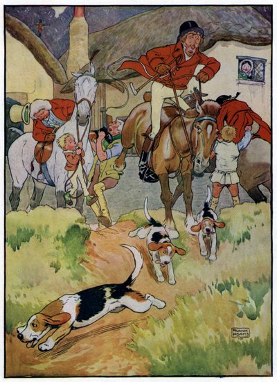 Drie vrolijke jagers (kleurenlitho) door Frank Adams