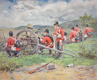 Britse troepen bedienen een Maxim machinegeweer tijdens manoeuvres door Frank Algenon Stewart