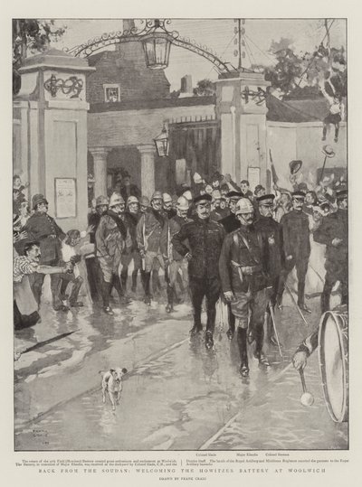 Terug uit de Soedan, het verwelkomen van de houwitserbatterij in Woolwich door Frank Craig
