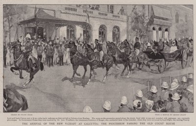 De Aankomst van de Nieuwe Onderkoning in Calcutta, de Processie die het Oude Gerechtsgebouw passeert door Frank Craig