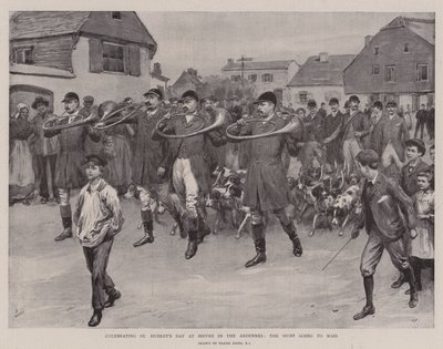 Viering van St. Hubertusdag in Bievre in de Ardennen, de jacht gaat naar de mis door Frank Dadd