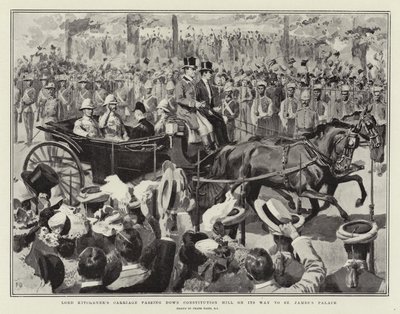 De koets van Lord Kitchener rijdt Constitution Hill af op weg naar St. James