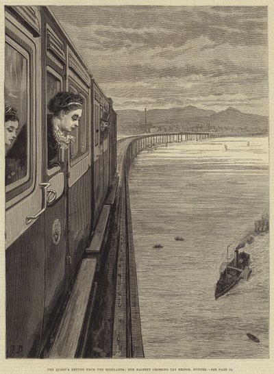 De terugkeer van de koningin uit de Hooglanden, Hare Majesteit steekt de Tay-brug over, Dundee door Frank Dadd