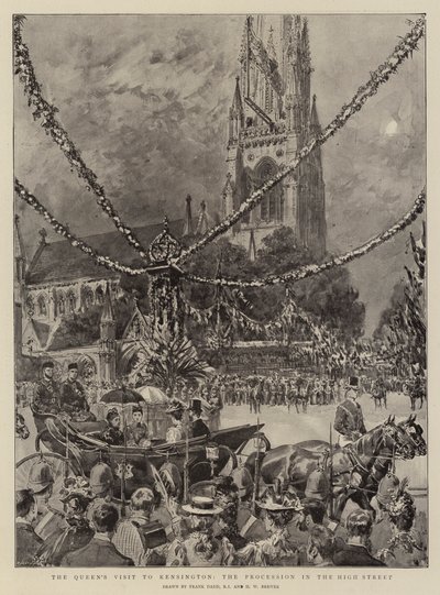 Het Bezoek van de Koningin aan Kensington, de Processie in de Hoofdstraat door Frank Dadd