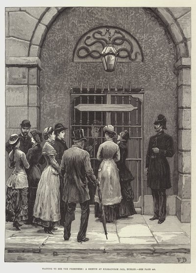 Wachten om de Gevangenen te Zien, een Schets in Kilmainham Gevangenis, Dublin door Frank Dadd