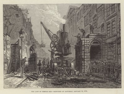 Het Laatste van Temple Bar, geschetst op zaterdag 12 januari 1878 door Frank Watkins