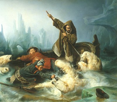 Frans: Battez les ours polaires / Op ijsberen jagen Gevecht met ijsberen door François Auguste Biard