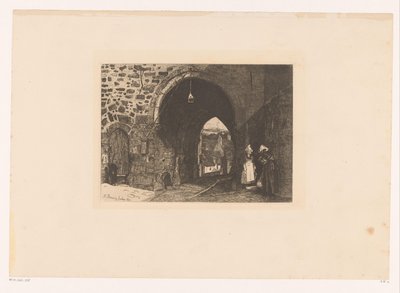 Gezicht op de Porte de St. Malo te Dinan (Dix Eaux-fortes, getekend en gegraveerd door F. Bonvin, Schilder) door François Bonvin