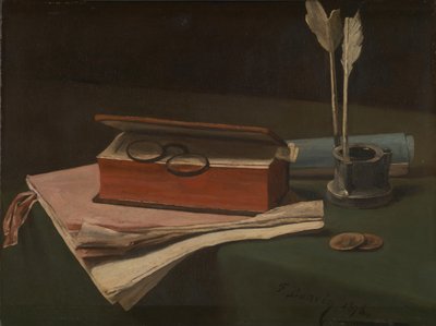 Stilleven met Boek, Papieren en Inktpot, 1876 door François Bonvin
