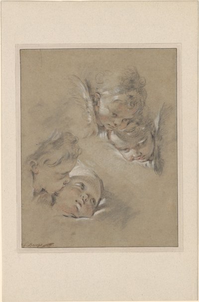 Boucher - Vier hoofden van Cherubijnen, III, 104b door François Boucher