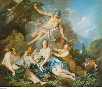 Boucher - Mercurius vertrouwt het kind Bacchus toe aan de nimfen, ca 1732 - 1734 door François Boucher