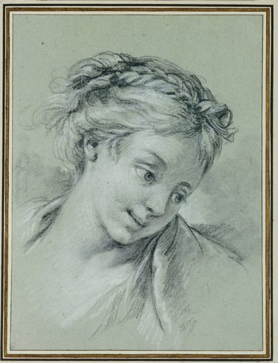 Hoofd van een meisje dat naar rechts kijkt door François Boucher