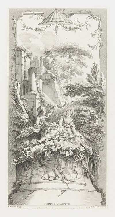Hommage Champètre (Pastorale) in Nouveaux Morceaux pour des Paravents [Nieuwe concepten voor schermen] door François Boucher