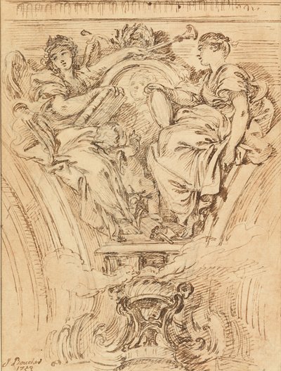 Spandrel Decoratie:  Roem en waarheid bejubelen Louis XV door François Boucher