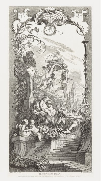 Triomphe de Priape [Triomf van Priapus] in Nouveaux Morceaux pour des Paravents [Nieuwe concepten voor schermen]. door François Boucher