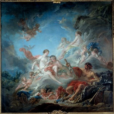 Vulcanus of Vulcanus smederij die Venus wapens presenteert voor Enee. Schilderij door Francois Boucher door François Boucher