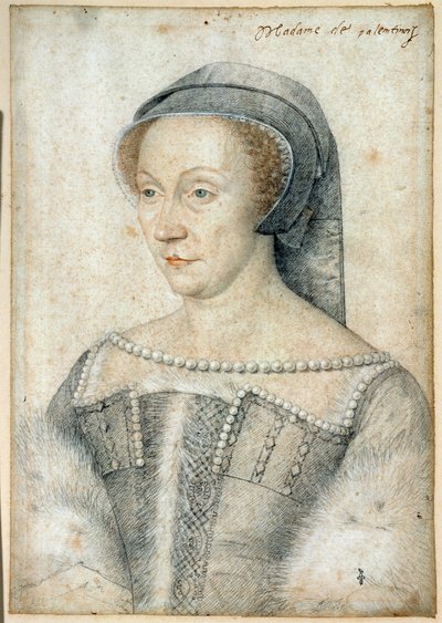 Portret van Diane de Poitiers, Hertogin van Valentinois (1499 - 1566). Tekening met zwarte steen en rood krijt door Francois Clouet (1515-1572) door François Clouet