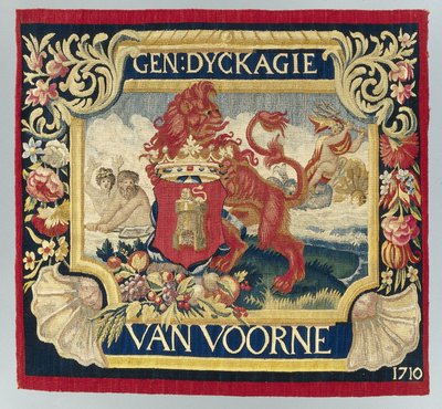 Kussenblad met een symbolische voorstelling en het wapen van Voorne door François Coppens (attributed to)