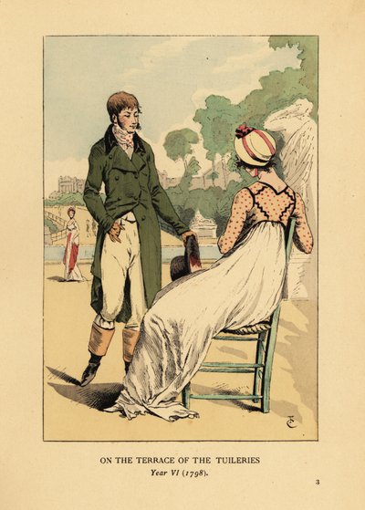 Modieus koppel op het terras van de Tuilerieën, Parijs, Jaar VI door François Courboin