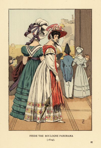 Vrouwen bekijken het grote stadsgezicht binnen het Boulogne Panorama, Boulevard Montmartre, Parijs door François Courboin