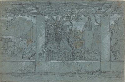 Een terras en tuin op Capri [recto] door François Edouard Bertin