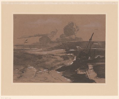 Gestrande scheepwrakken na een storm door François Louis Français (attributed to)