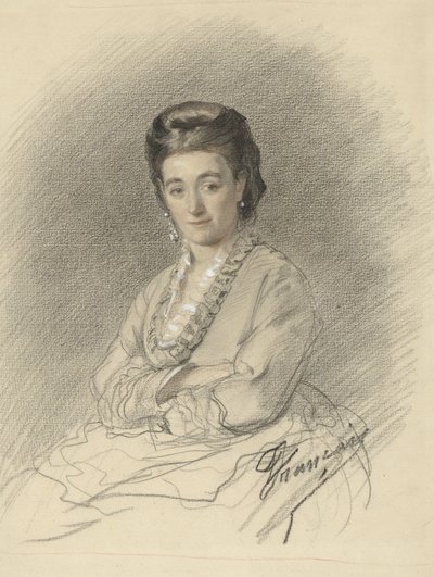 Zittende dame, de armen over elkaar geslagen door François Louis Français (signed by artist)