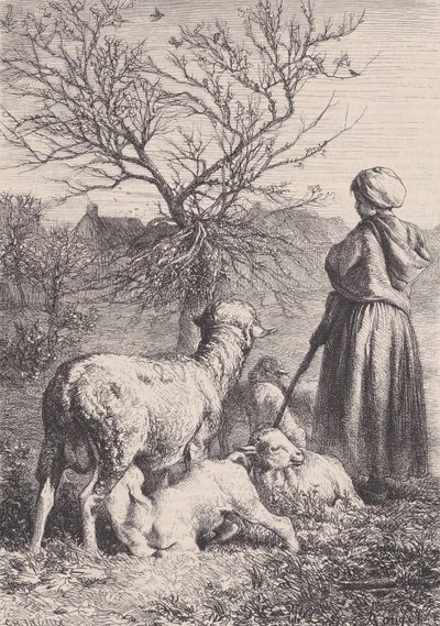 Een herderin, ca. 1852 door François Rouget