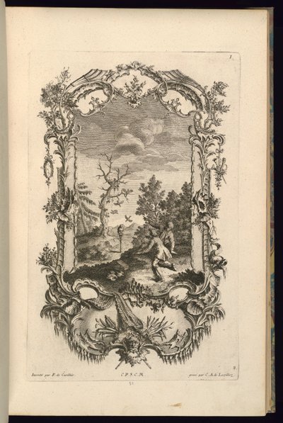 Ontwerp voor cartouche met grote en kleine compartimenten door François de Cuvilliés the Elder