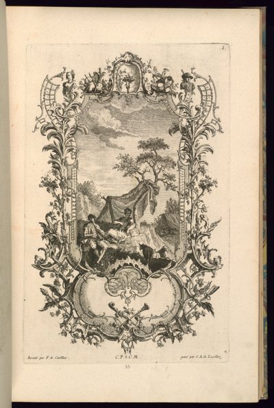 Ontwerp voor cartouche met grote en kleine compartimenten door François de Cuvilliés the Elder