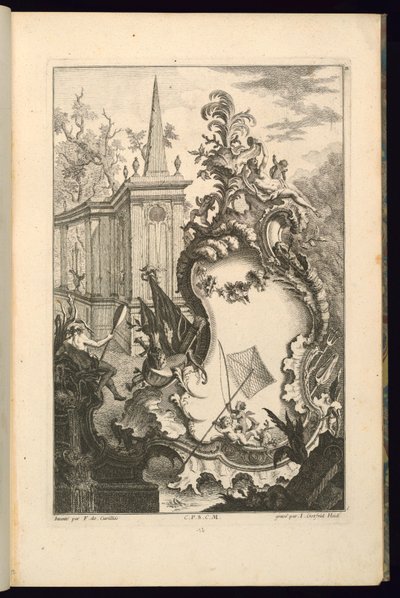 Ontwerp voor fontein met twee putti met een visnet door François de Cuvilliés the Elder