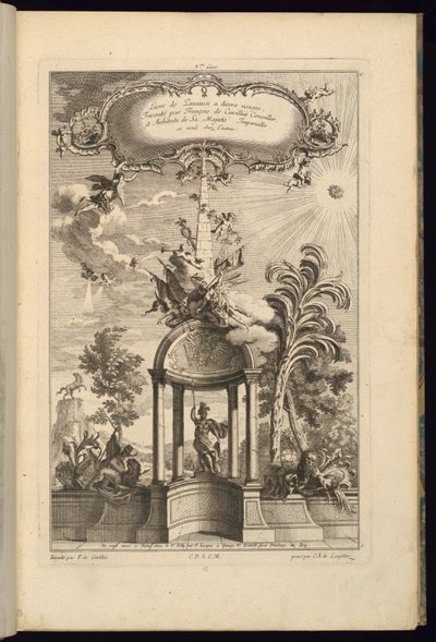 Ontwerp voor panelen met Tempietto met Minerva, gekroond door een obelisk en overwinning door François de Cuvilliés the Elder