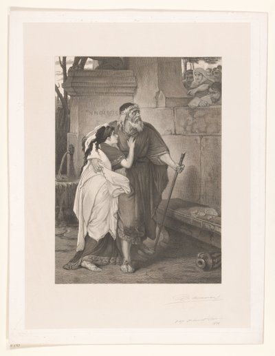 Blinde Oedipus geleid door Antigone door François de Meersman (signed by artist)