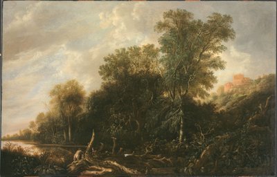 Boslandschap met badende vrouwen door François van Knibbergen