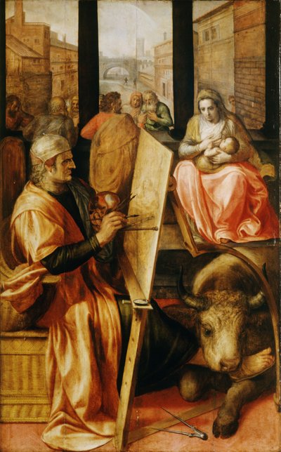 Sint Lucas schildert de Maagd Maria door Frans Floris